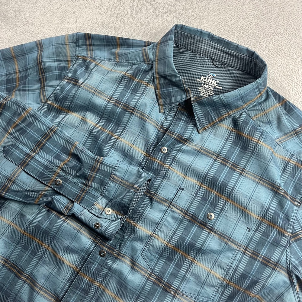 Kuhl Men's Large Blue Plaid Button-Up Shirt